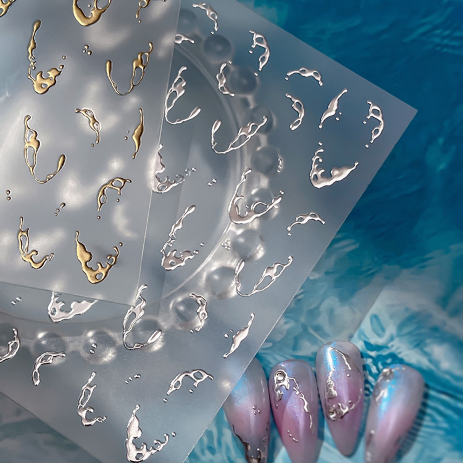 Gold Foil Water Splash 5D Nail - Freshwater Line review and price